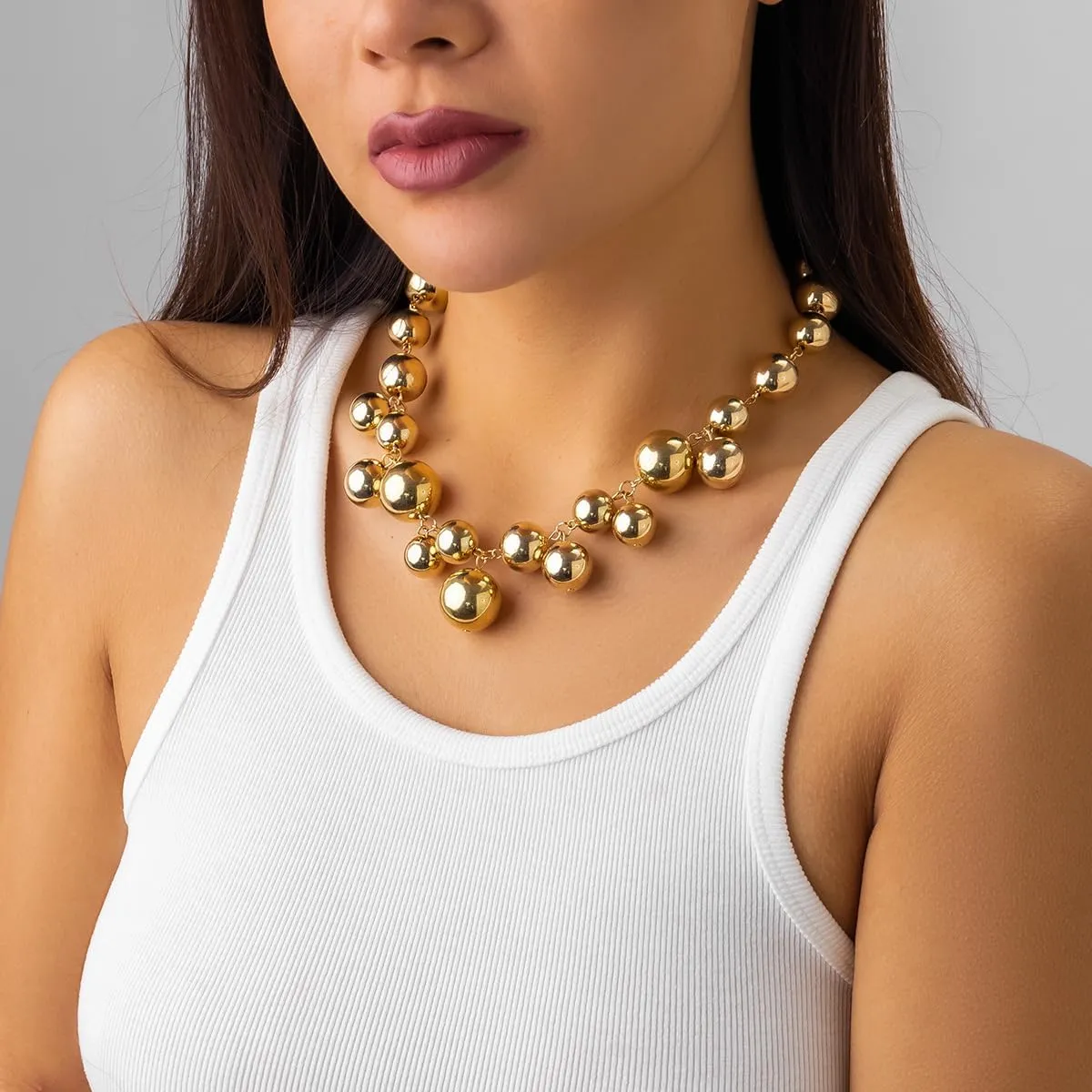 Exaggerated Punk Big Ball Necklaces for Women - Creative Irregular Gold/Silver Ball & Pearl Beads Choker, Party Bar Daily Wear Accessories Gifts