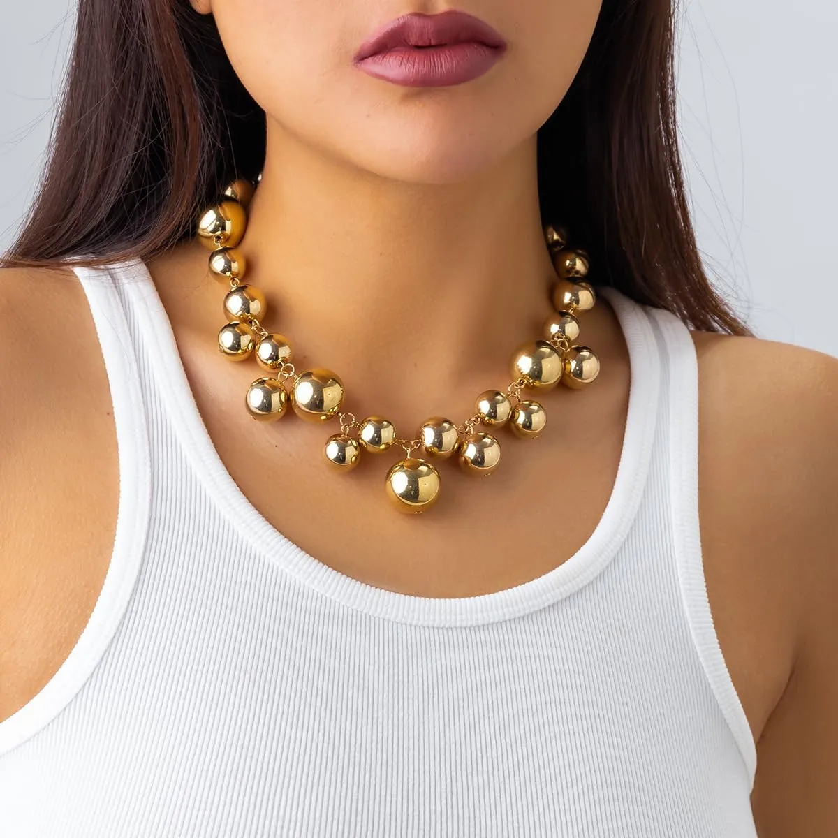 Exaggerated Punk Big Ball Necklaces for Women - Creative Irregular Gold/Silver Ball & Pearl Beads Choker, Party Bar Daily Wear Accessories Gifts