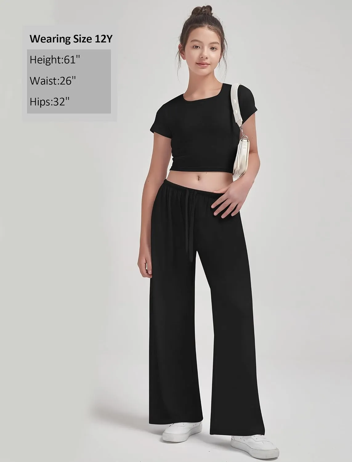 EXARUS 3 Pack Girl's Wide Leg Baggy Sweatpants Flowy Drawstring Waist Loose Long Sweat Pants Casual for Teen 8-14Y
