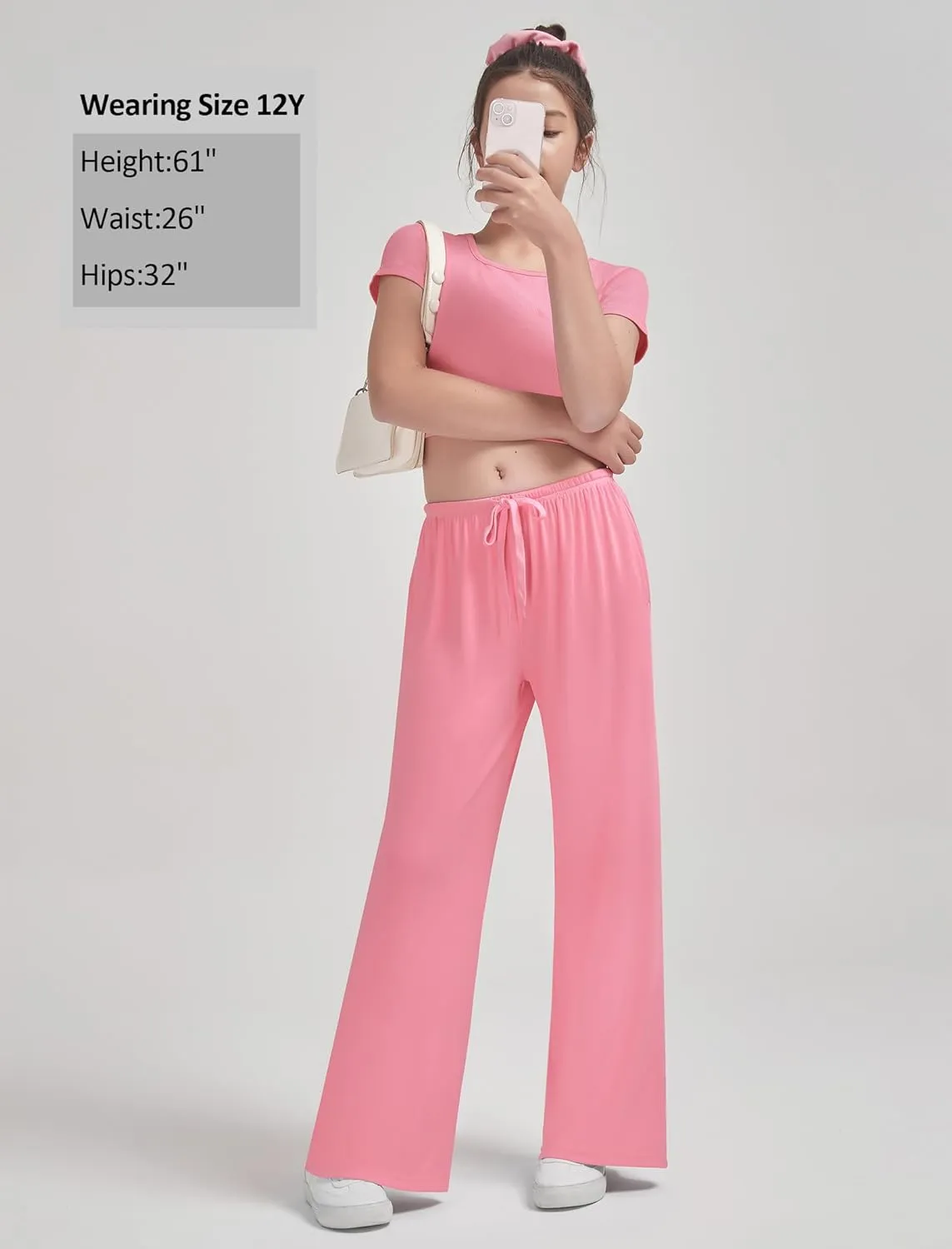 EXARUS 3 Pack Girl's Wide Leg Baggy Sweatpants Flowy Drawstring Waist Loose Long Sweat Pants Casual for Teen 8-14Y