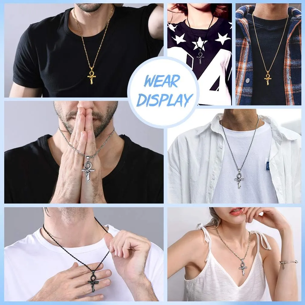 FaithHeart Eye of Horus Necklace Ankh Cross Necklaces, Stainless Steel Ancient Egyptian Coptic Jewelry for Men Women, Wedjat Eye Pendants Customize Available
