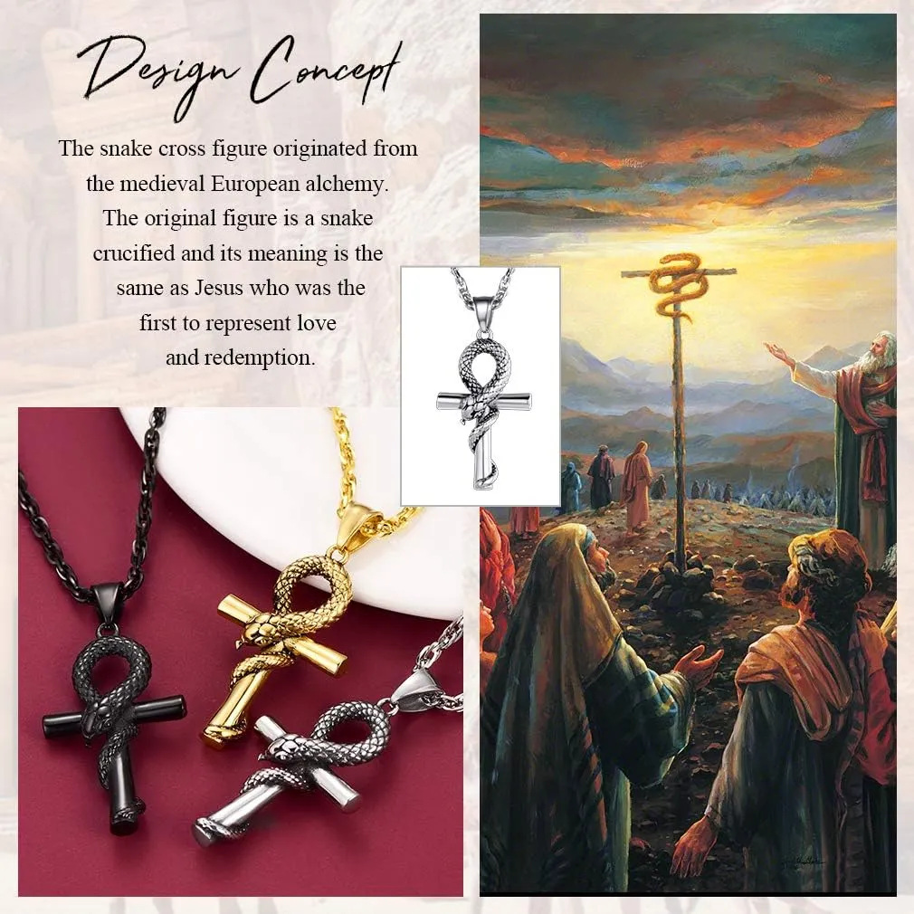FaithHeart Eye of Horus Necklace Ankh Cross Necklaces, Stainless Steel Ancient Egyptian Coptic Jewelry for Men Women, Wedjat Eye Pendants Customize Available