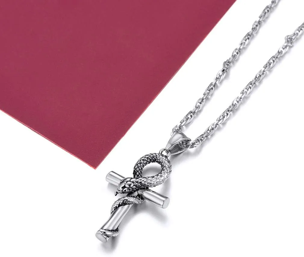 FaithHeart Eye of Horus Necklace Ankh Cross Necklaces, Stainless Steel Ancient Egyptian Coptic Jewelry for Men Women, Wedjat Eye Pendants Customize Available