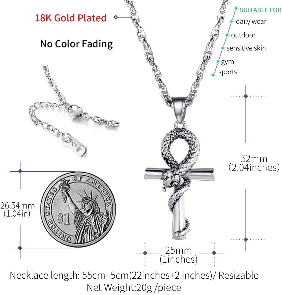 FaithHeart Eye of Horus Necklace Ankh Cross Necklaces, Stainless Steel Ancient Egyptian Coptic Jewelry for Men Women, Wedjat Eye Pendants Customize Available