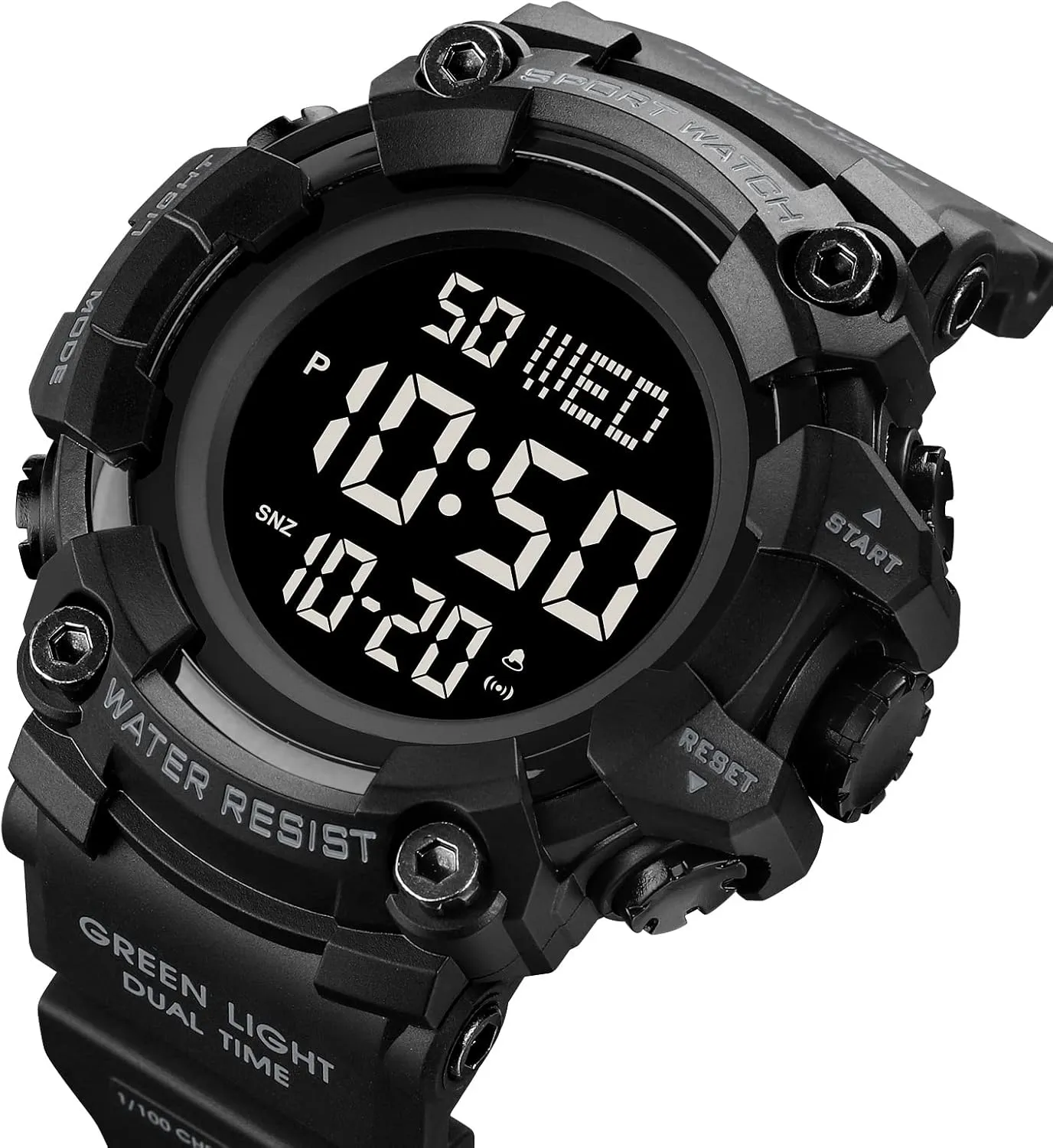 FANMIS Men's Digital 50M Waterproof Electronic Sport Watch Rubber Band Army Military 24H Time LED Light 164FT Water Resistant Calendar Date Day Watches