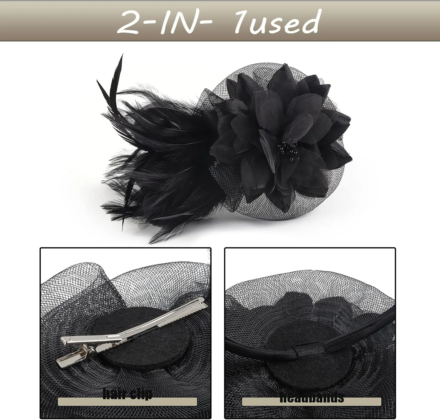 Fascinators Hats for Women,Cocktail and Party Fascinator Hair Clip with Feathers,Kentucky Derby Hats Headbands for Women