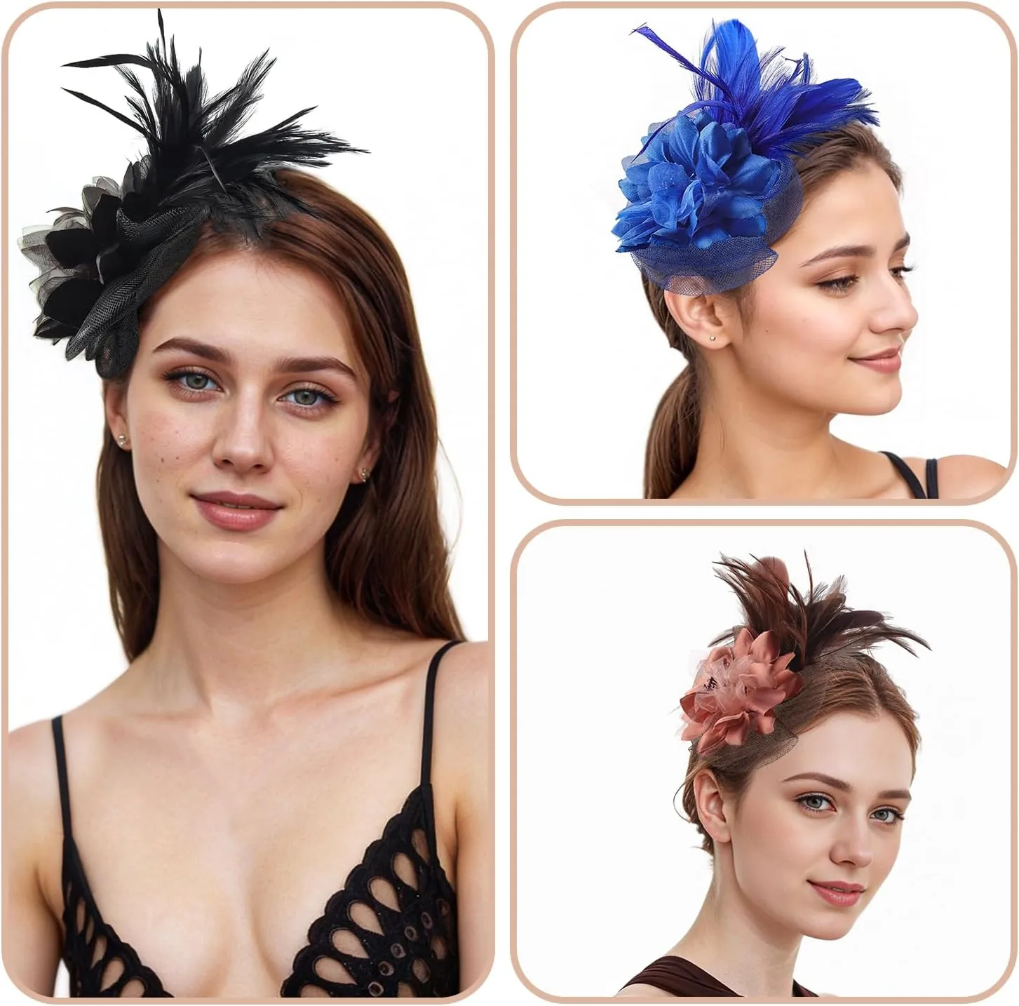 Fascinators Hats for Women,Cocktail and Party Fascinator Hair Clip with Feathers,Kentucky Derby Hats Headbands for Women