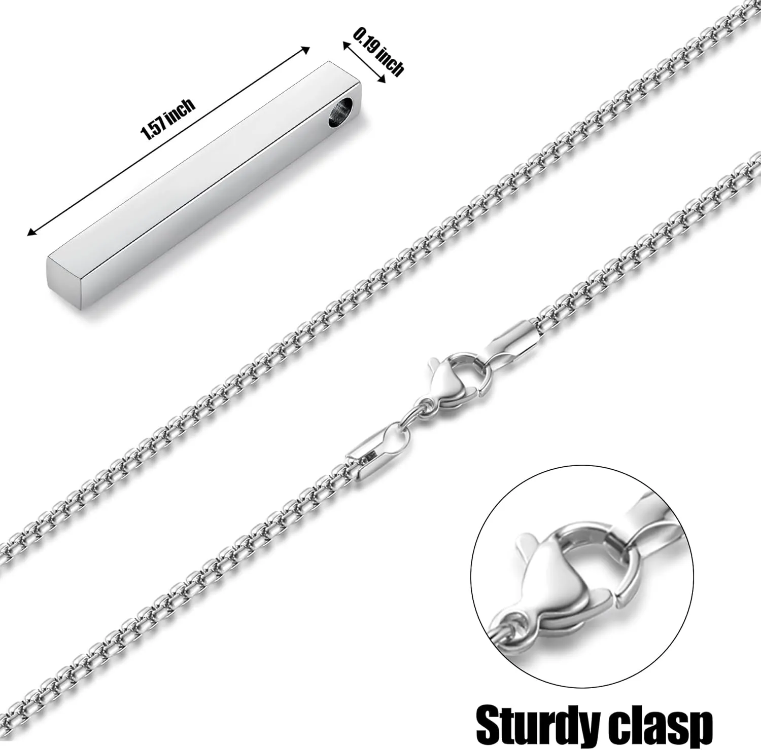 Fiusem Pendant Necklace for Men, Silver Tone/Gold Plated/Black Mens Penddant Necklaces with 2.5 mm Box Chain, Stainless Steel Bar Chain, 18-28 Inches