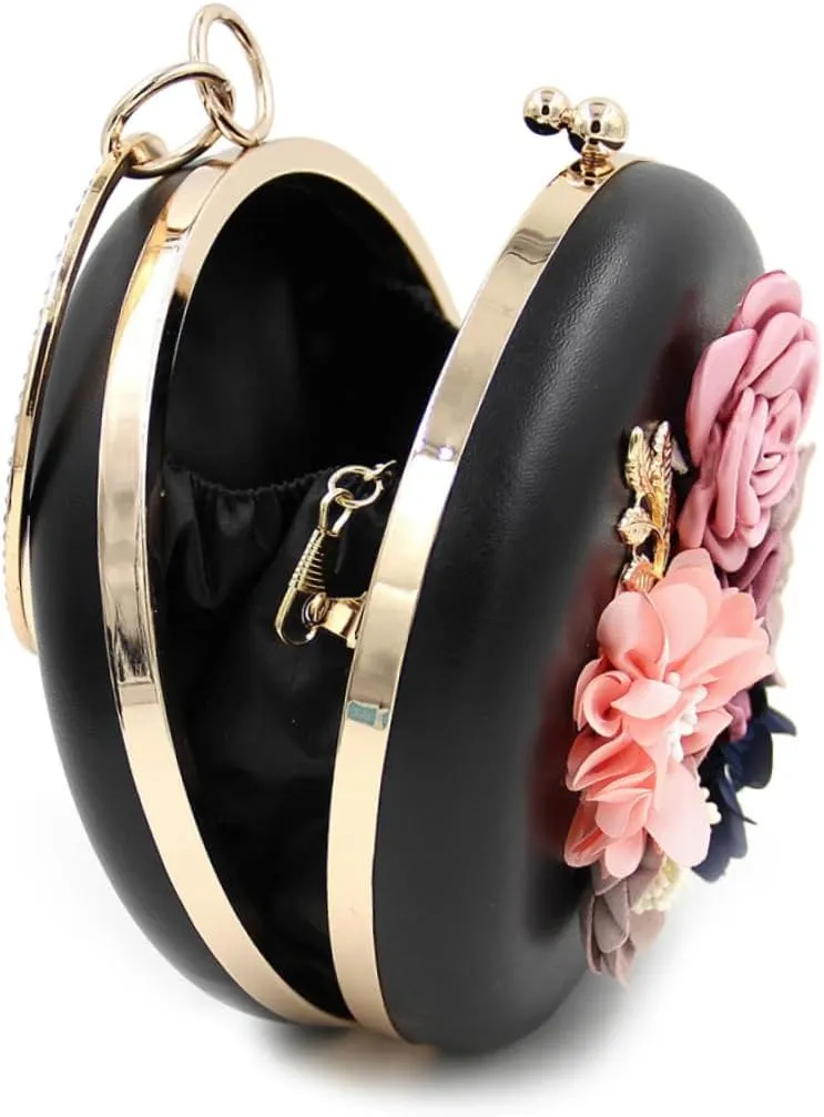 Floral Clutch Bag for Women Satin Evening Bag Pearl Beads Round Clutch Purse for Parties