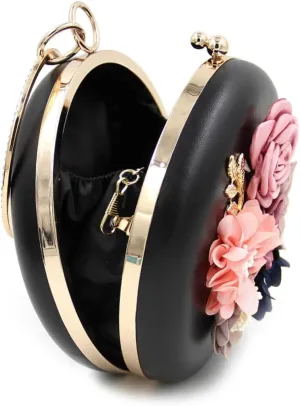 Floral Clutch Bag for Women Satin Evening Bag Pearl Beads Round Clutch Purse for Parties