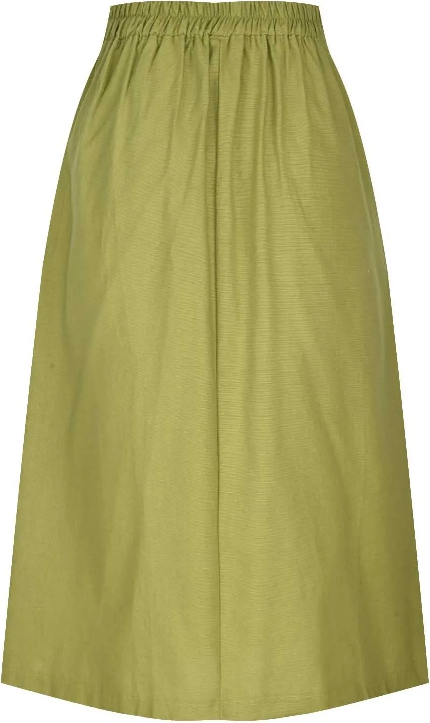 Flowy Skirts for Women Knee Length Summer Casual Cotton Linen Midi A-Line Skirt Comfy Boho Vacation Clothes