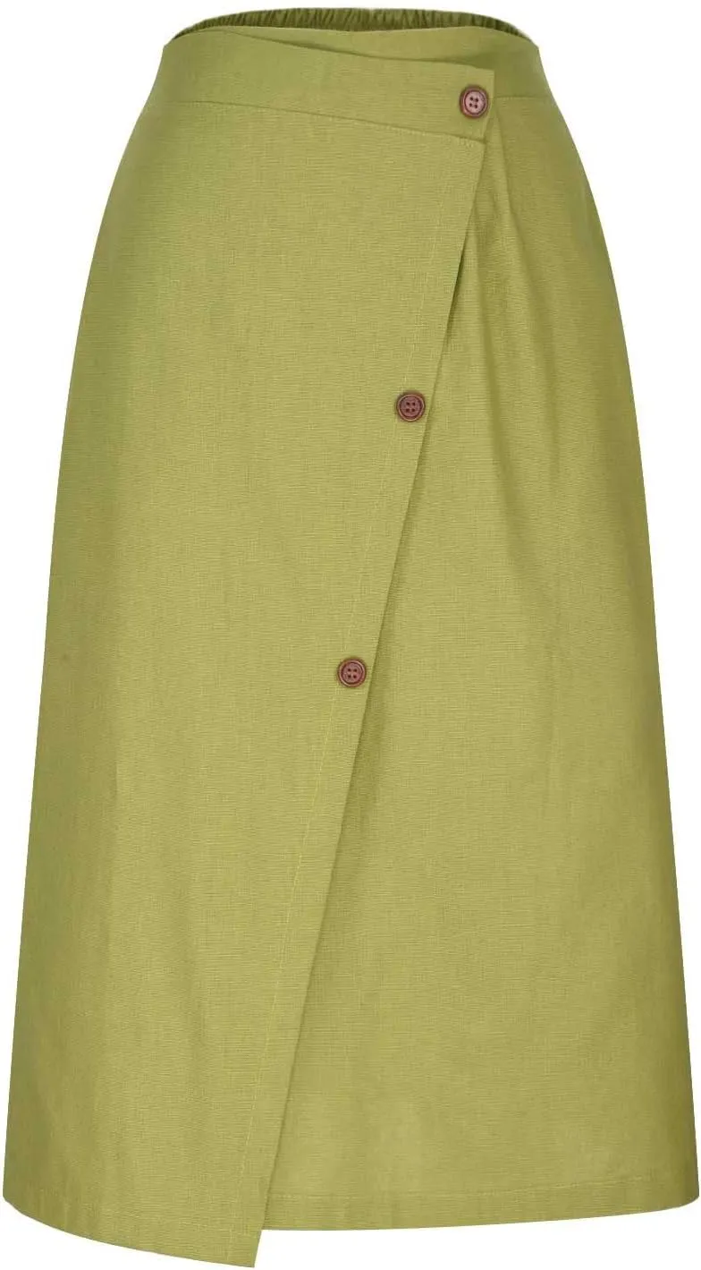 Flowy Skirts for Women Knee Length Summer Casual Cotton Linen Midi A-Line Skirt Comfy Boho Vacation Clothes