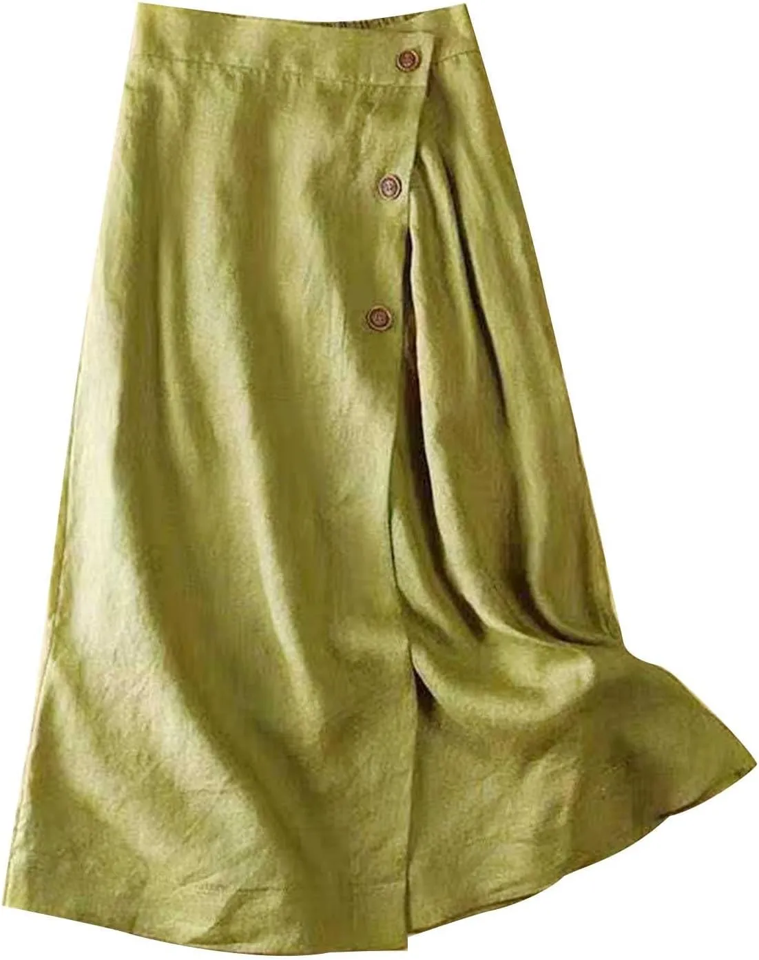 Flowy Skirts for Women Knee Length Summer Casual Cotton Linen Midi A-Line Skirt Comfy Boho Vacation Clothes