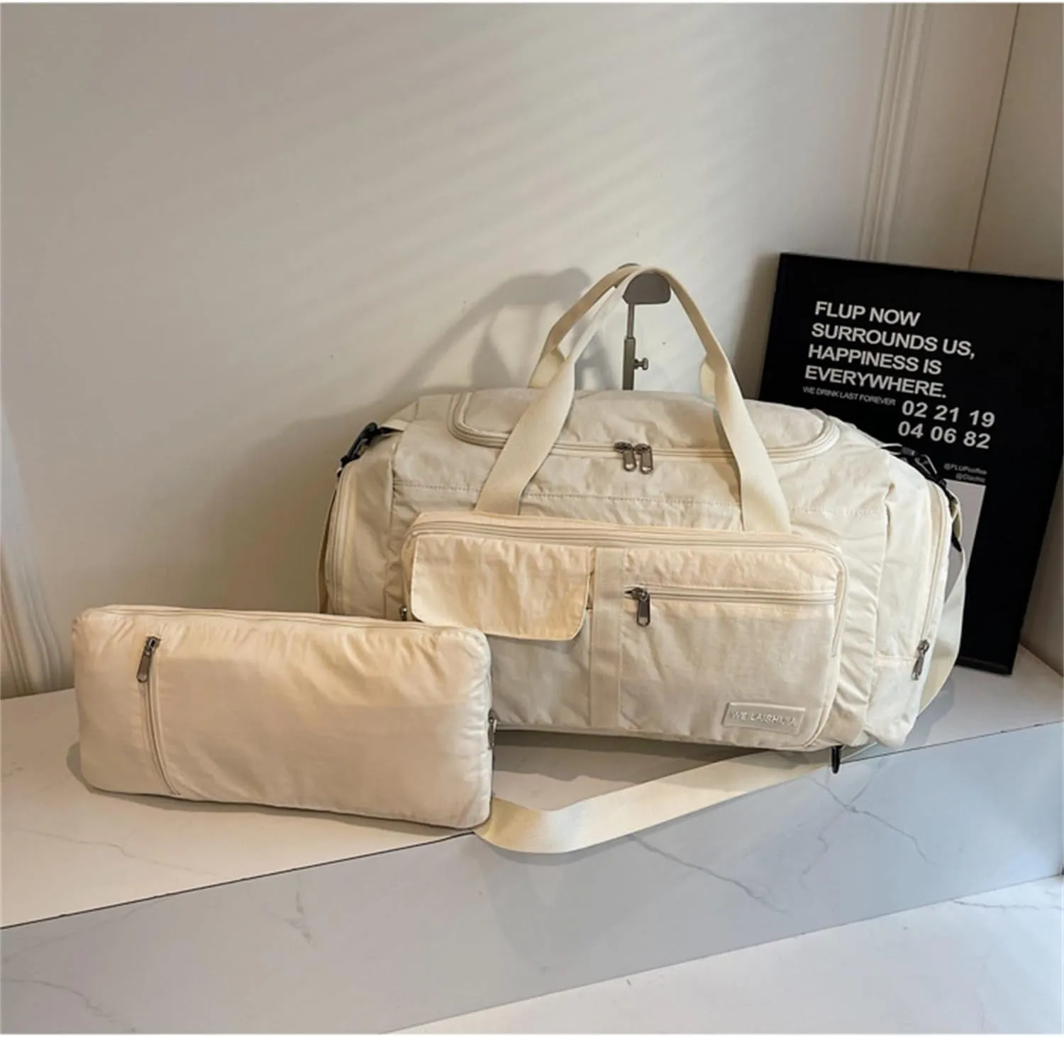 Folding Travel Garment Bag Expandable Carry on, Travel Luggage Organizer for Suitcase Clothes Storage Bag (Beige,40L)