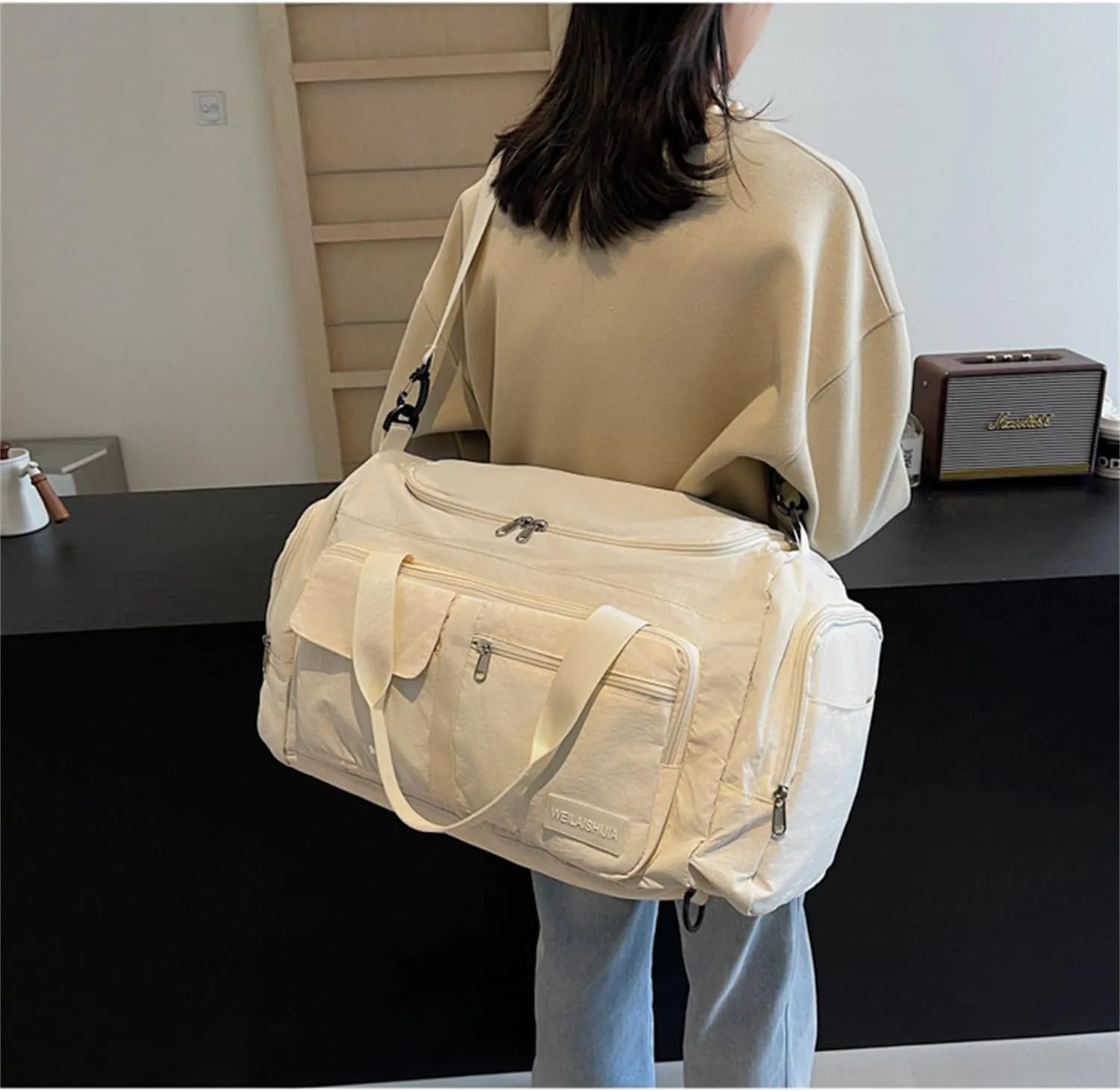Folding Travel Garment Bag Expandable Carry on, Travel Luggage Organizer for Suitcase Clothes Storage Bag (Beige,40L)