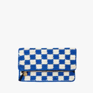 Foldover Clutch With Tabs (Cobalt   Cream Crochet Checker)