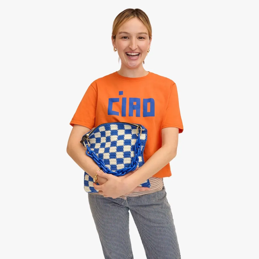 Foldover Clutch With Tabs (Cobalt   Cream Crochet Checker)