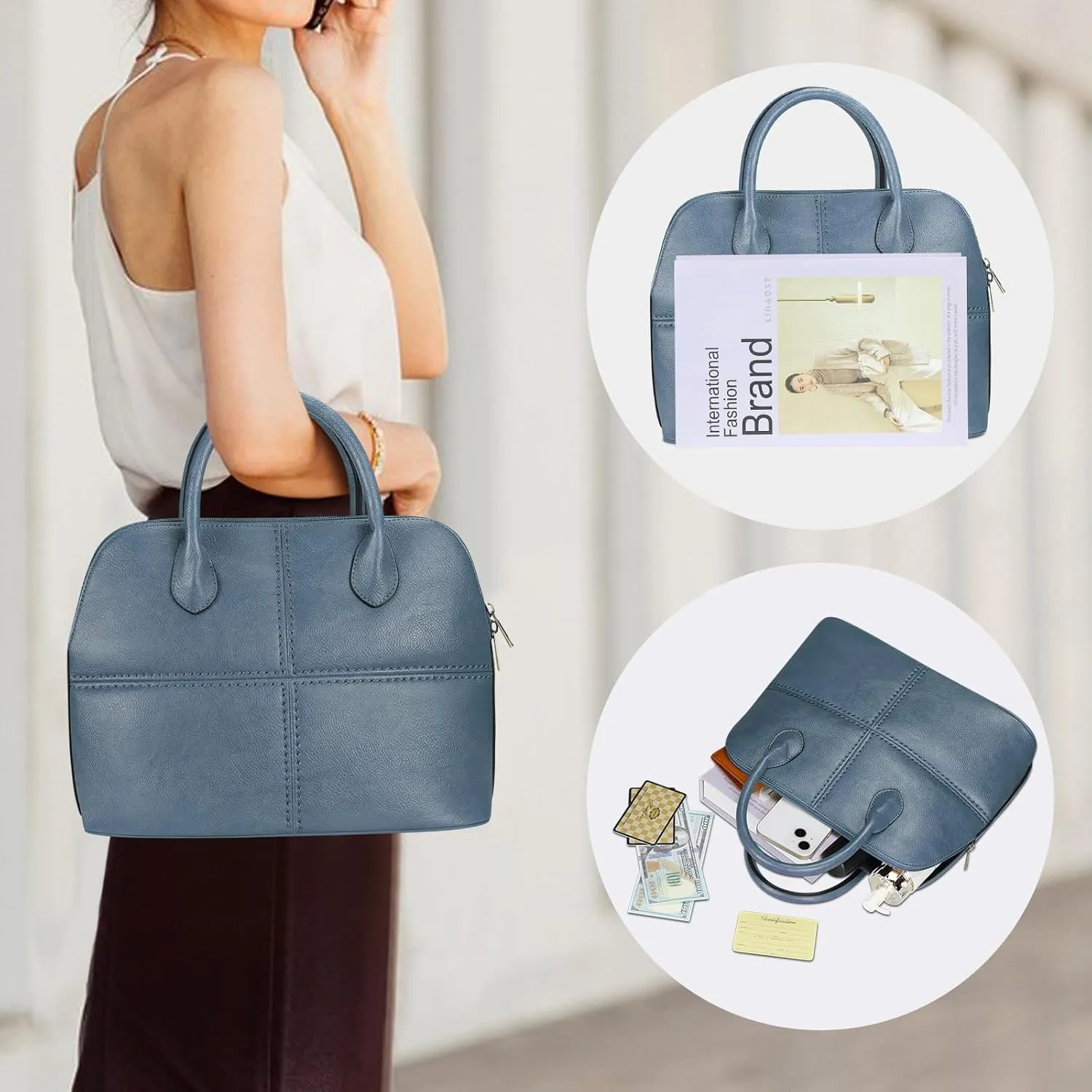 FUKUYIN Tote Purse for Women Medium Crossbody Bags Top Handle Dome Satchel Bag for Ladies Faxu Leather