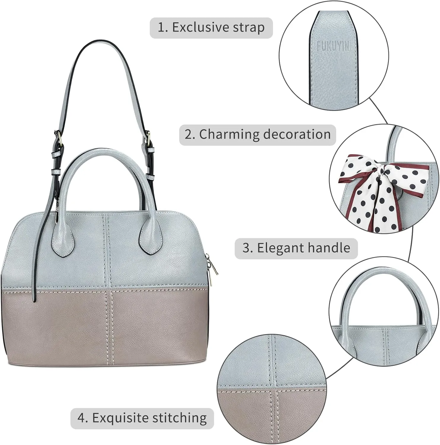 FUKUYIN Tote Purse for Women Medium Crossbody Bags Top Handle Dome Satchel Bag for Ladies Faxu Leather