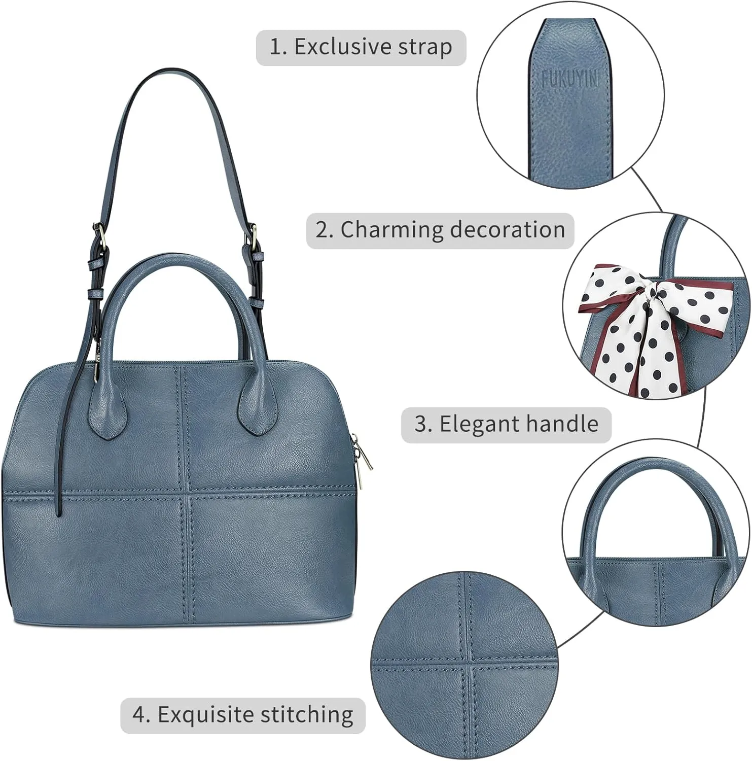FUKUYIN Tote Purse for Women Medium Crossbody Bags Top Handle Dome Satchel Bag for Ladies Faxu Leather