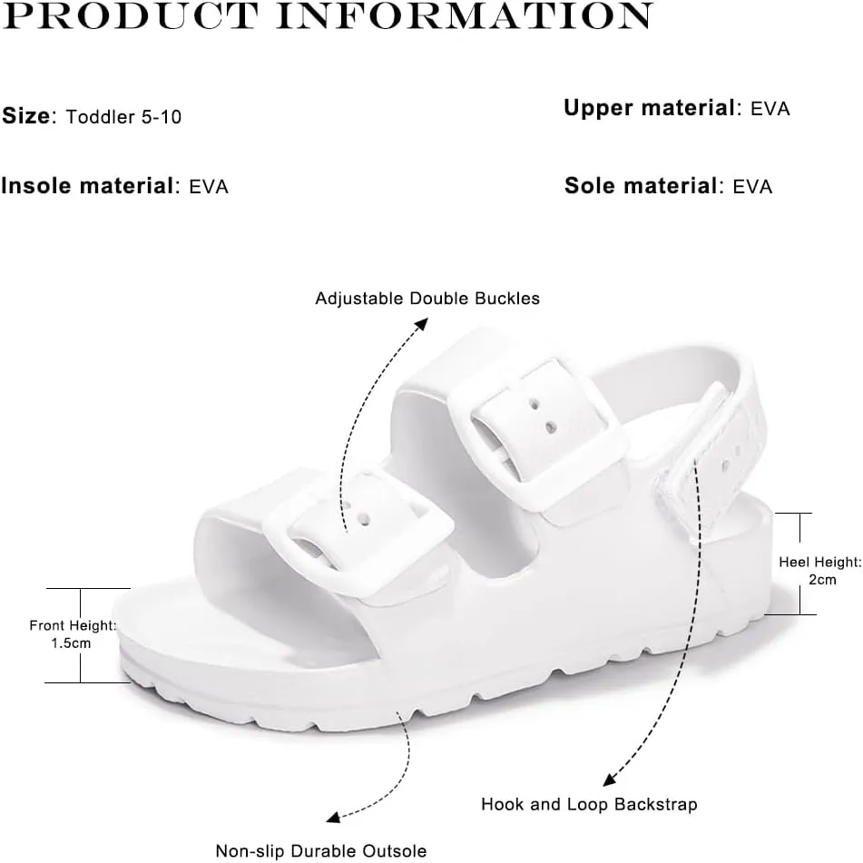 FUNKYMONKEY Unisex-Child Slides Double Buckle Adjustable EVA Flat Sandals for Boys Girls