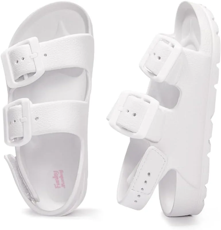 FUNKYMONKEY Unisex-Child Slides Double Buckle Adjustable EVA Flat Sandals for Boys Girls