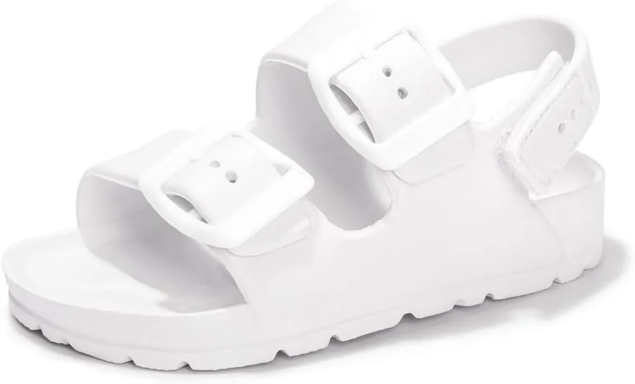 FUNKYMONKEY Unisex-Child Slides Double Buckle Adjustable EVA Flat Sandals for Boys Girls