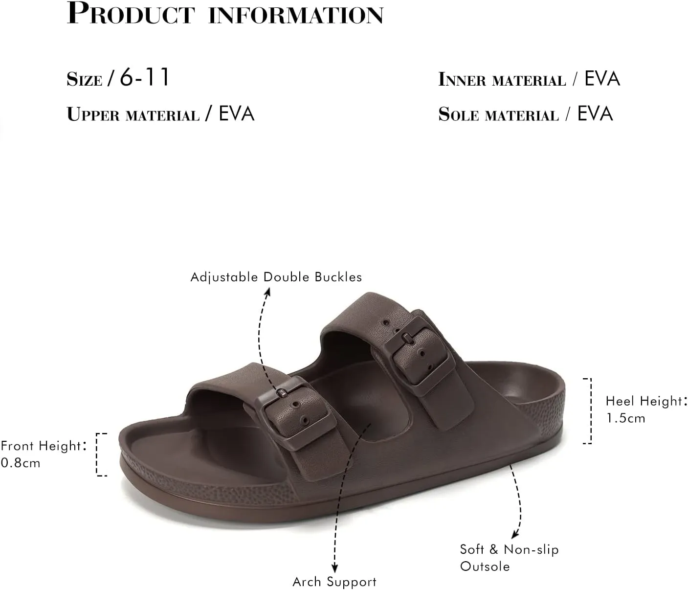 FUNKYMONKEY Women's Comfort Slides Double Buckle Adjustable EVA Flat Sandals