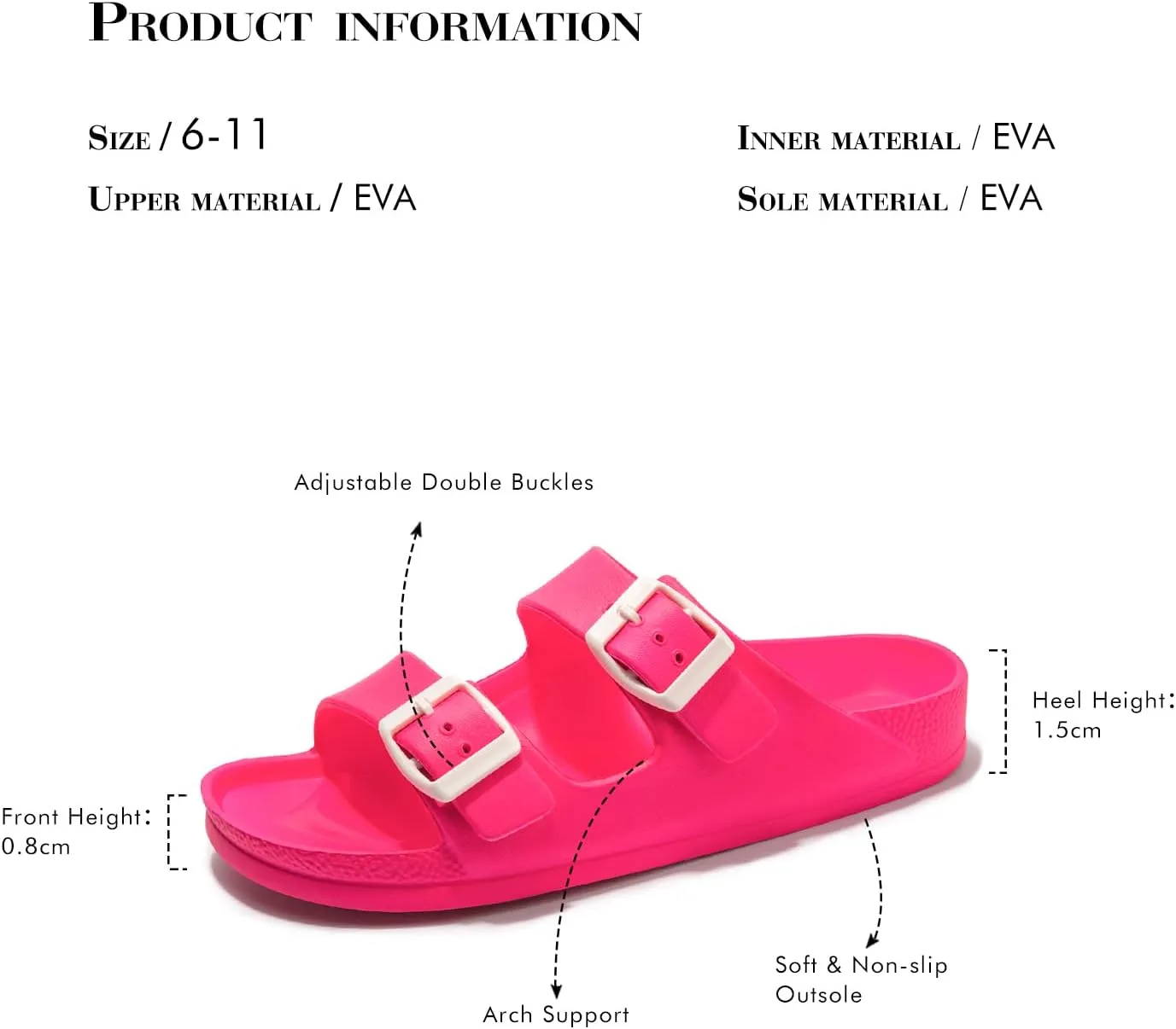 FUNKYMONKEY Women's Comfort Slides Double Buckle Adjustable EVA Flat Sandals