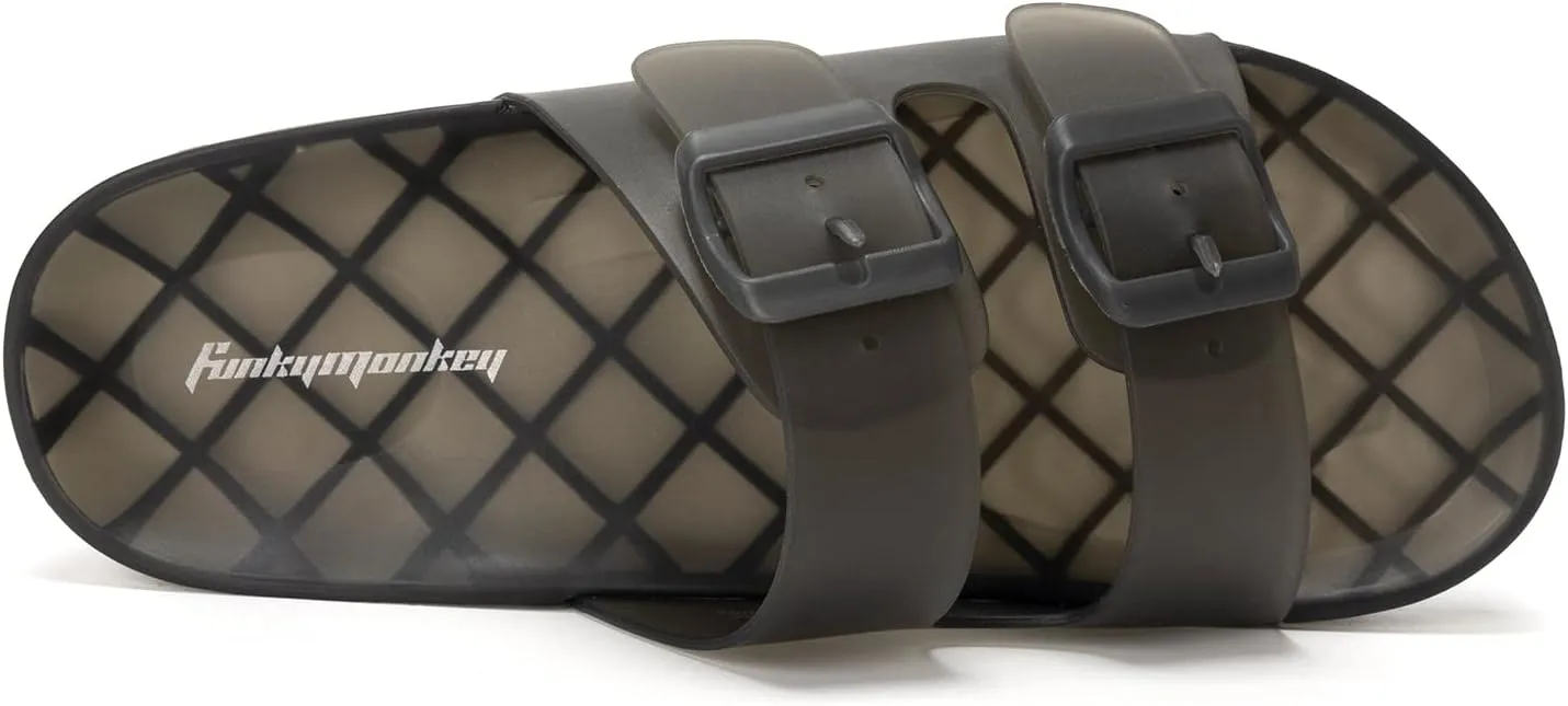 FUNKYMONKEY Women's Comfort Slides Double Buckle Adjustable EVA Flat Sandals