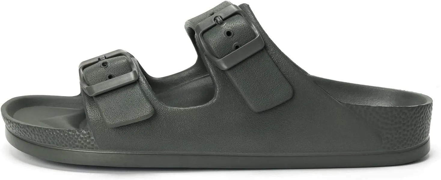 FUNKYMONKEY Women's Comfort Slides Double Buckle Adjustable EVA Flat Sandals