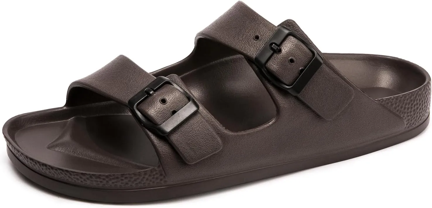 FUNKYMONKEY Women's Comfort Slides Double Buckle Adjustable EVA Flat Sandals