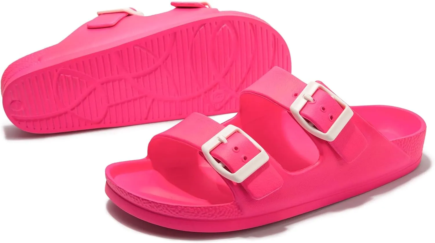 FUNKYMONKEY Women's Comfort Slides Double Buckle Adjustable EVA Flat Sandals