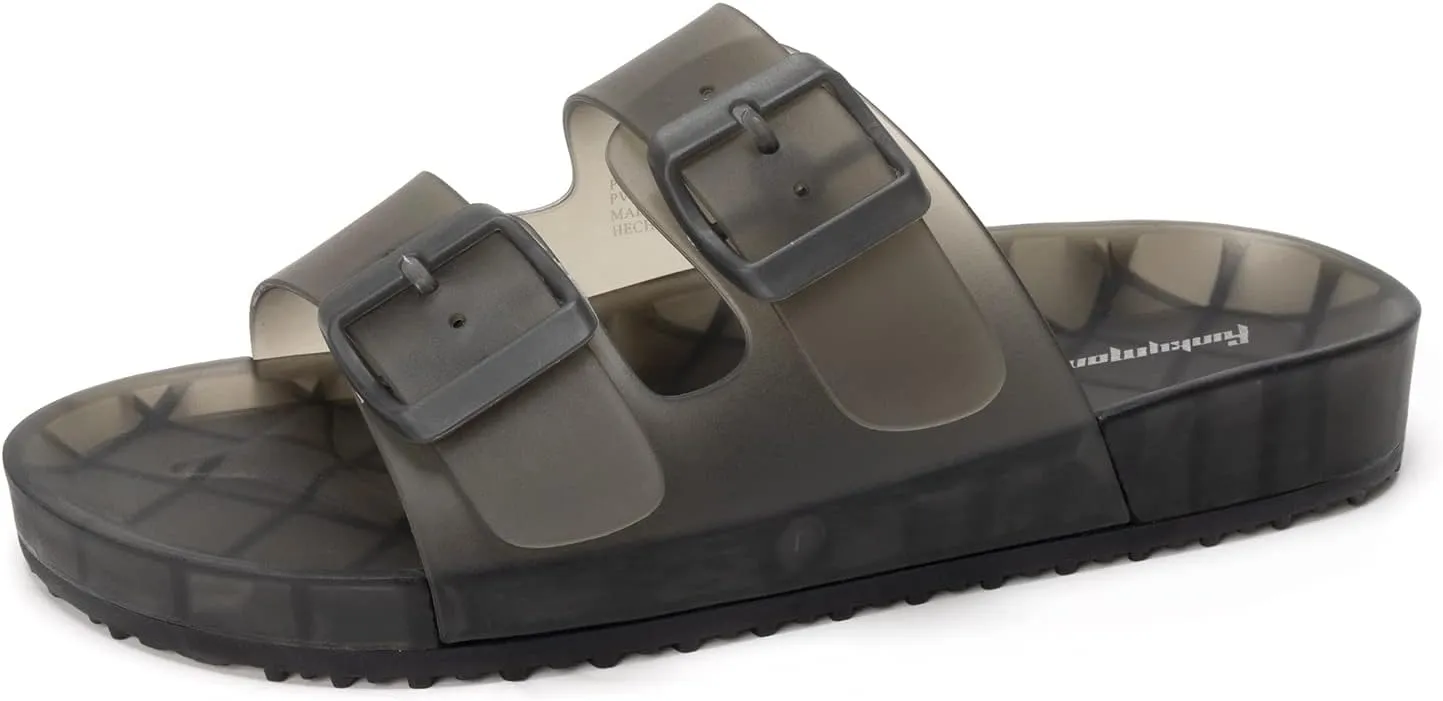 FUNKYMONKEY Women's Comfort Slides Double Buckle Adjustable EVA Flat Sandals