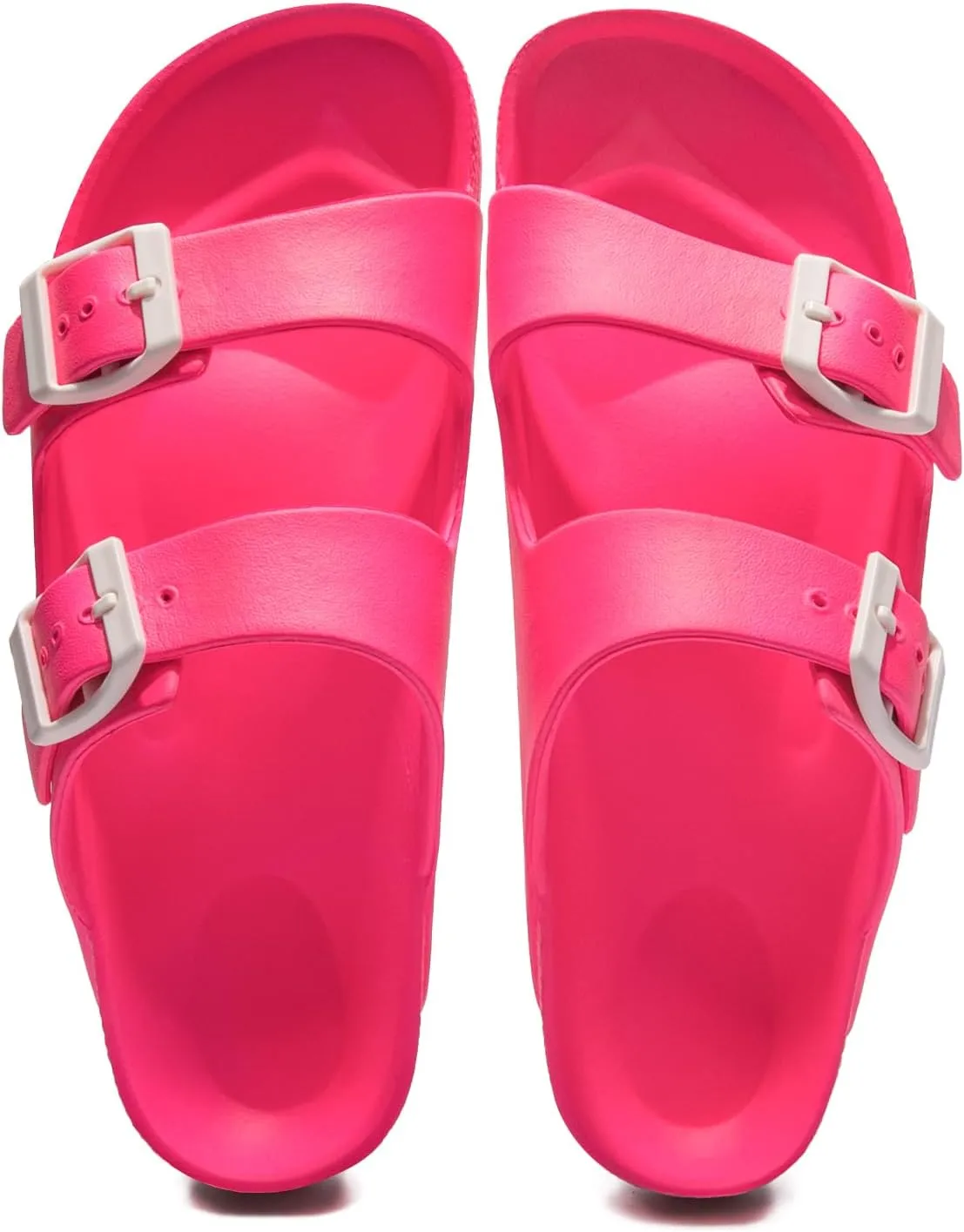 FUNKYMONKEY Women's Comfort Slides Double Buckle Adjustable EVA Flat Sandals