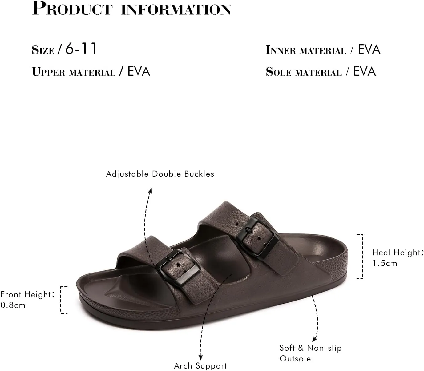 FUNKYMONKEY Women's Comfort Slides Double Buckle Adjustable EVA Flat Sandals