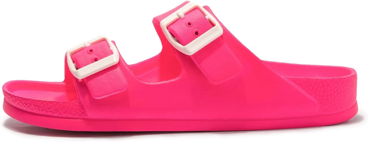 FUNKYMONKEY Women's Comfort Slides Double Buckle Adjustable EVA Flat Sandals