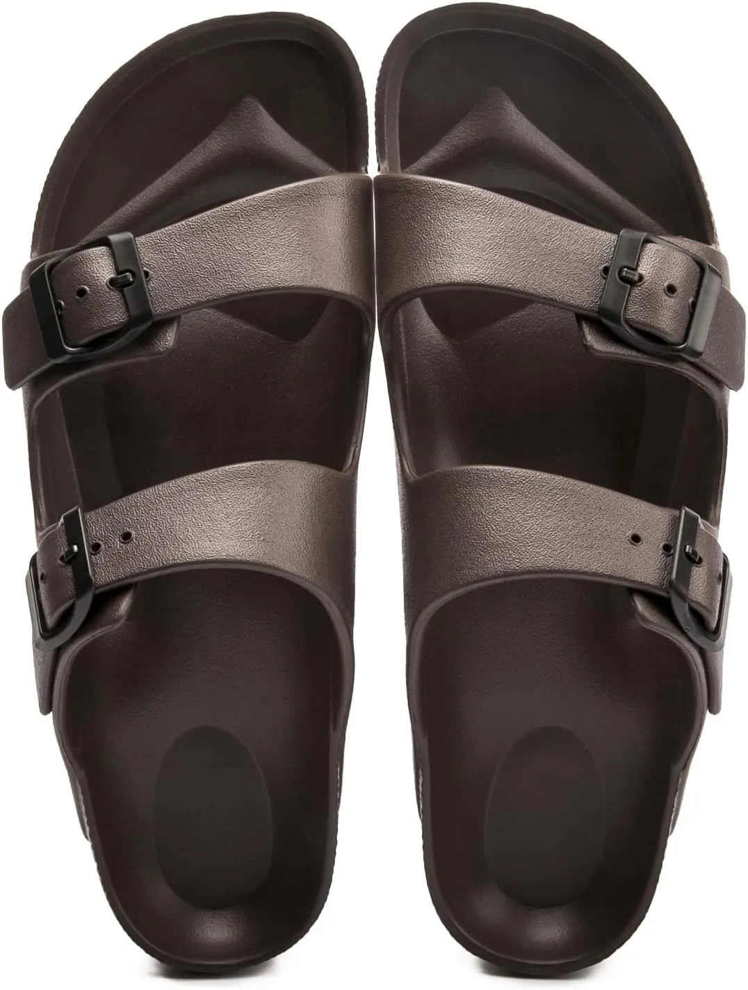 FUNKYMONKEY Women's Comfort Slides Double Buckle Adjustable EVA Flat Sandals