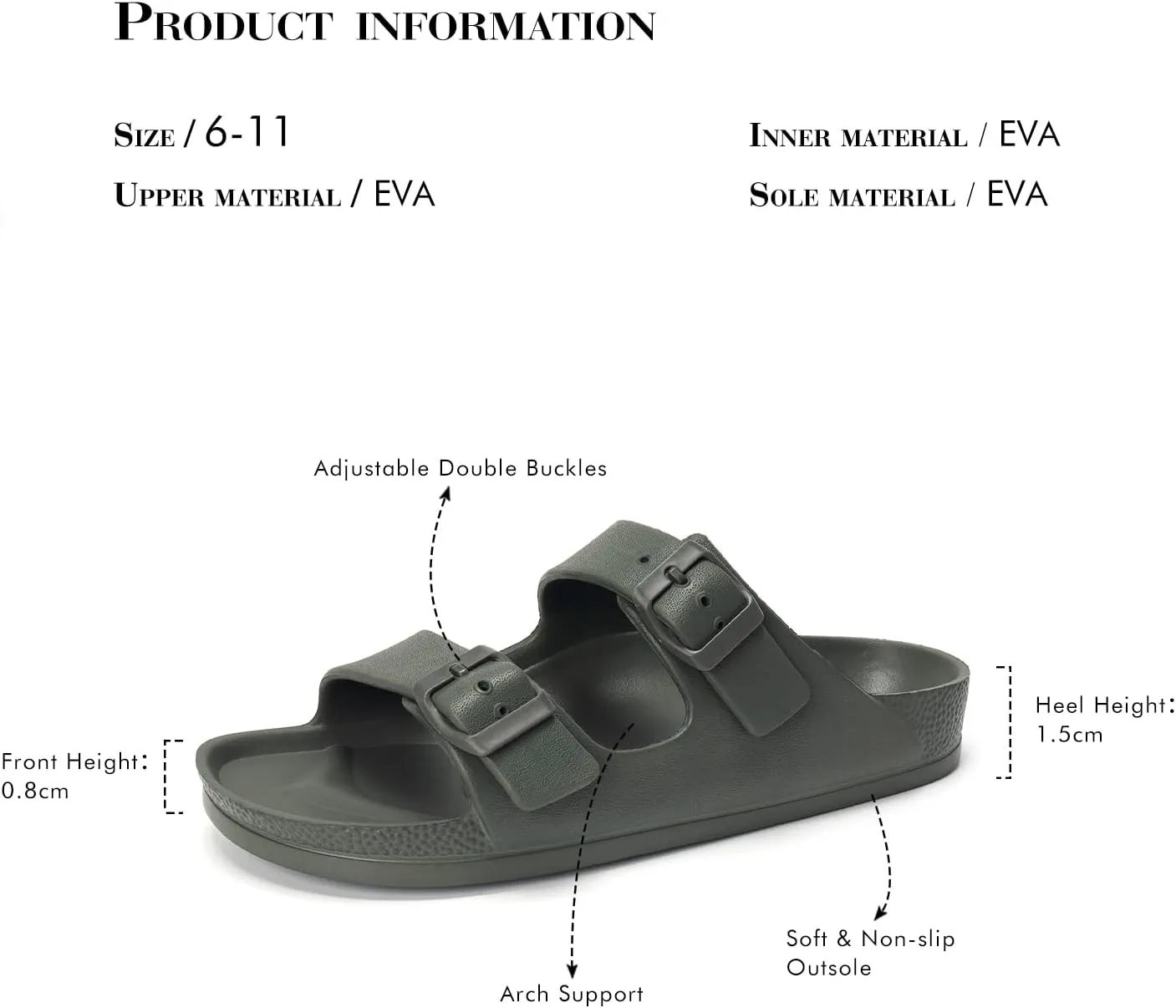 FUNKYMONKEY Women's Comfort Slides Double Buckle Adjustable EVA Flat Sandals