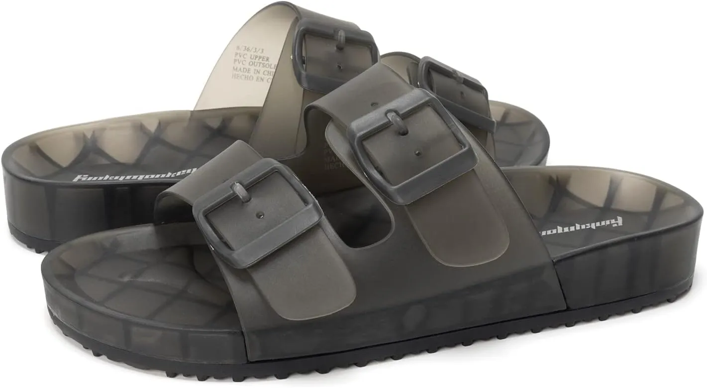 FUNKYMONKEY Women's Comfort Slides Double Buckle Adjustable EVA Flat Sandals