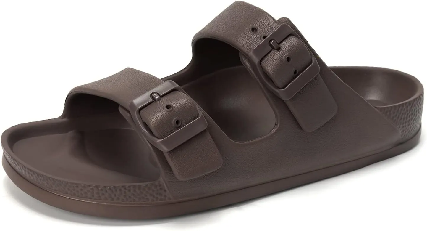 FUNKYMONKEY Women's Comfort Slides Double Buckle Adjustable EVA Flat Sandals