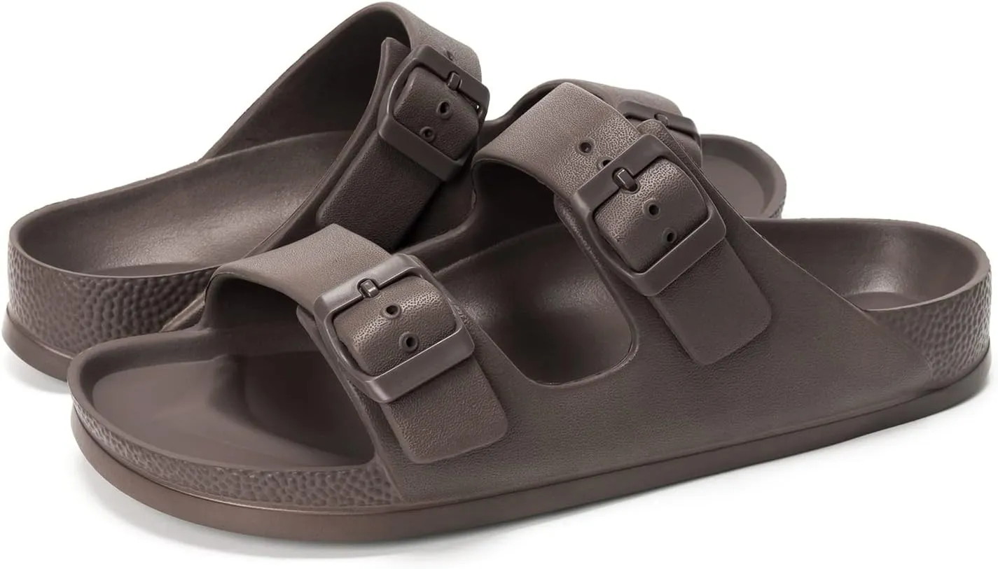FUNKYMONKEY Women's Comfort Slides Double Buckle Adjustable EVA Flat Sandals