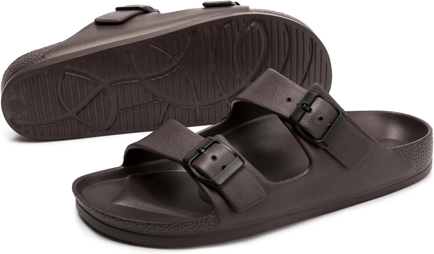 FUNKYMONKEY Women's Comfort Slides Double Buckle Adjustable EVA Flat Sandals