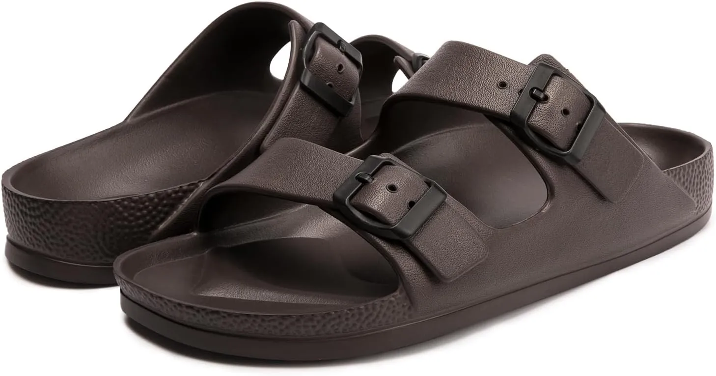 FUNKYMONKEY Women's Comfort Slides Double Buckle Adjustable EVA Flat Sandals