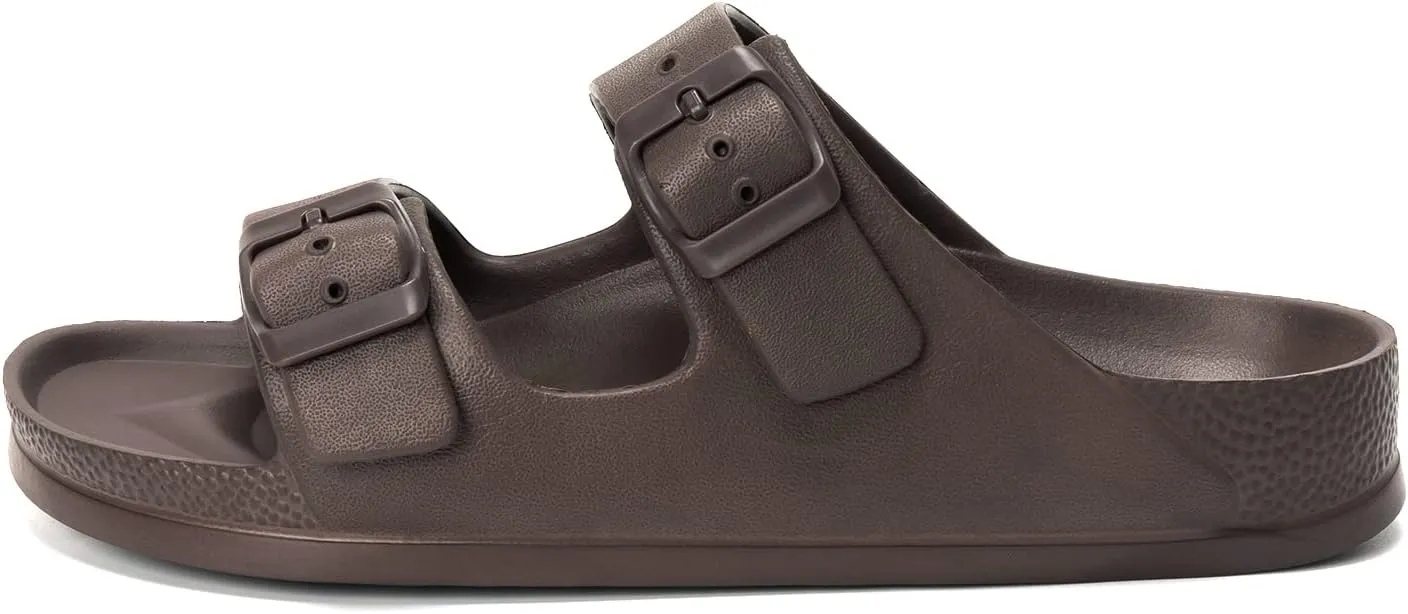 FUNKYMONKEY Women's Comfort Slides Double Buckle Adjustable EVA Flat Sandals
