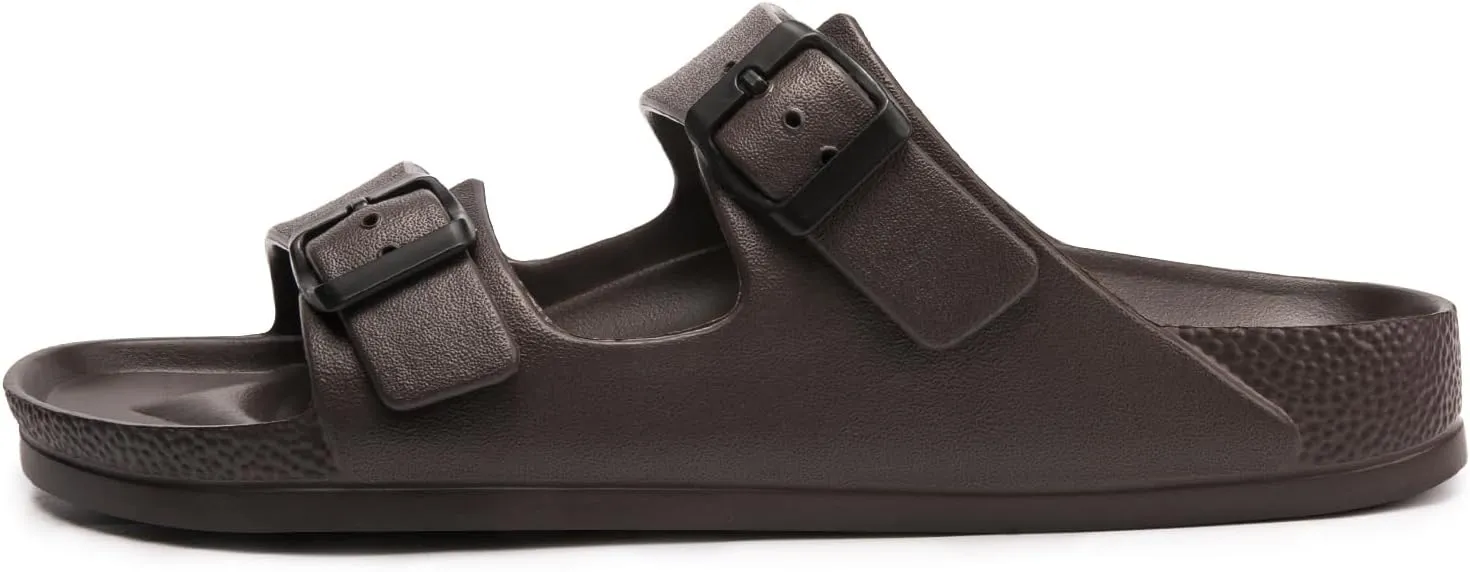 FUNKYMONKEY Women's Comfort Slides Double Buckle Adjustable EVA Flat Sandals