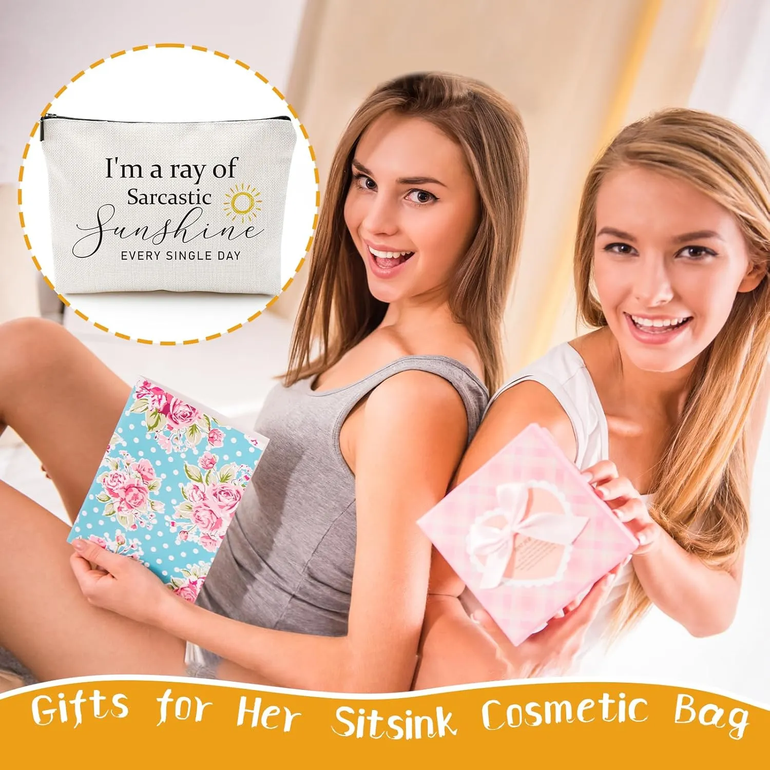 Funny Sarcastic Gifts for Girls - Intersting Gifts for Girls Birthday. A Ray of Sarcastic Sunshine Every Single Day Makeup Bag, Cosmetic Bags Humor Sarcastic Gifts for Women Boss Coworker