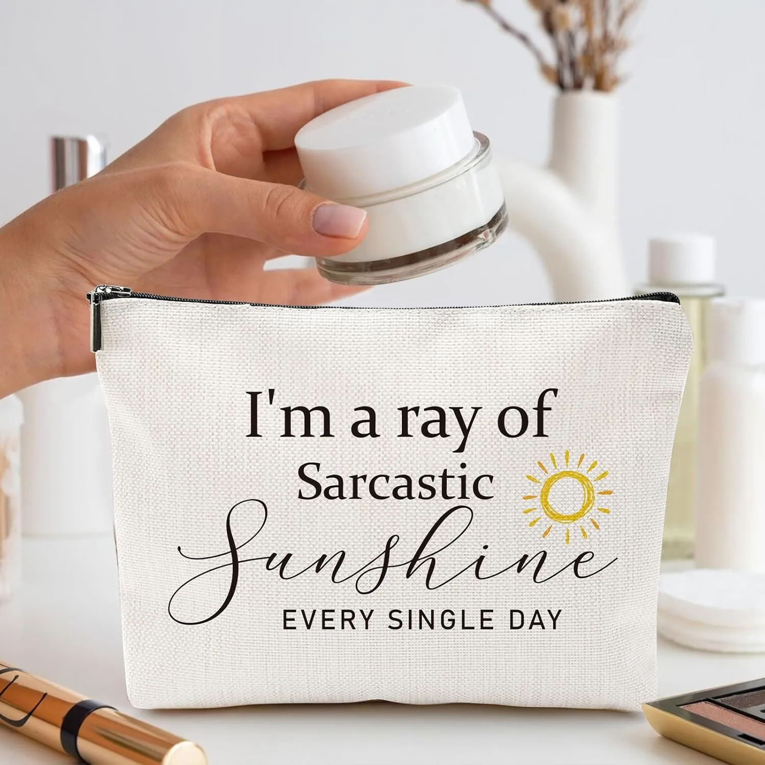 Funny Sarcastic Gifts for Girls - Intersting Gifts for Girls Birthday. A Ray of Sarcastic Sunshine Every Single Day Makeup Bag, Cosmetic Bags Humor Sarcastic Gifts for Women Boss Coworker