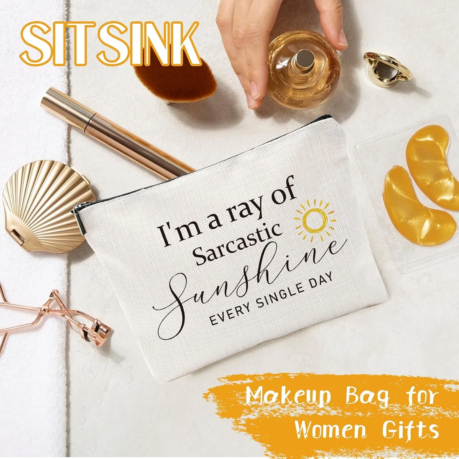 Funny Sarcastic Gifts for Girls - Intersting Gifts for Girls Birthday. A Ray of Sarcastic Sunshine Every Single Day Makeup Bag, Cosmetic Bags Humor Sarcastic Gifts for Women Boss Coworker