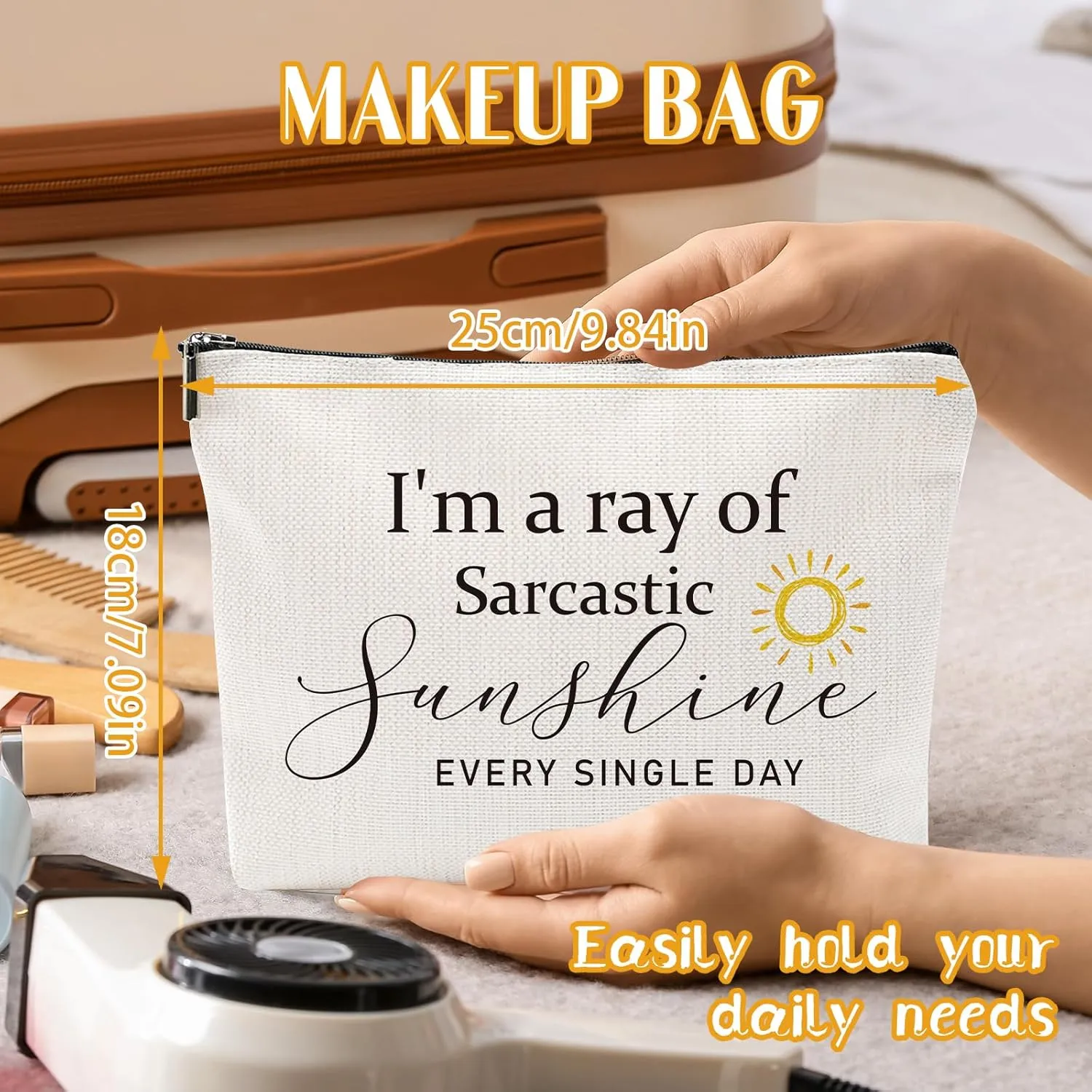 Funny Sarcastic Gifts for Girls - Intersting Gifts for Girls Birthday. A Ray of Sarcastic Sunshine Every Single Day Makeup Bag, Cosmetic Bags Humor Sarcastic Gifts for Women Boss Coworker